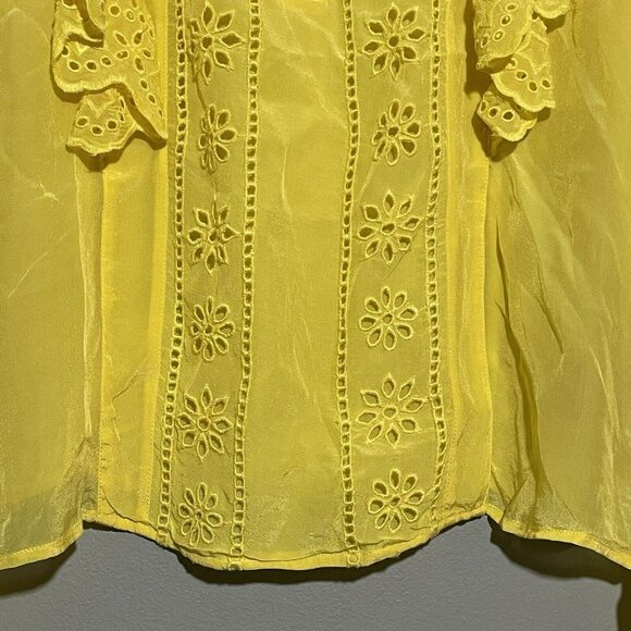 Scotch Soda Blouse Women Size S Yellow Eyelet Ruffle Embroidery Blauw European - Picture 6 of 13
